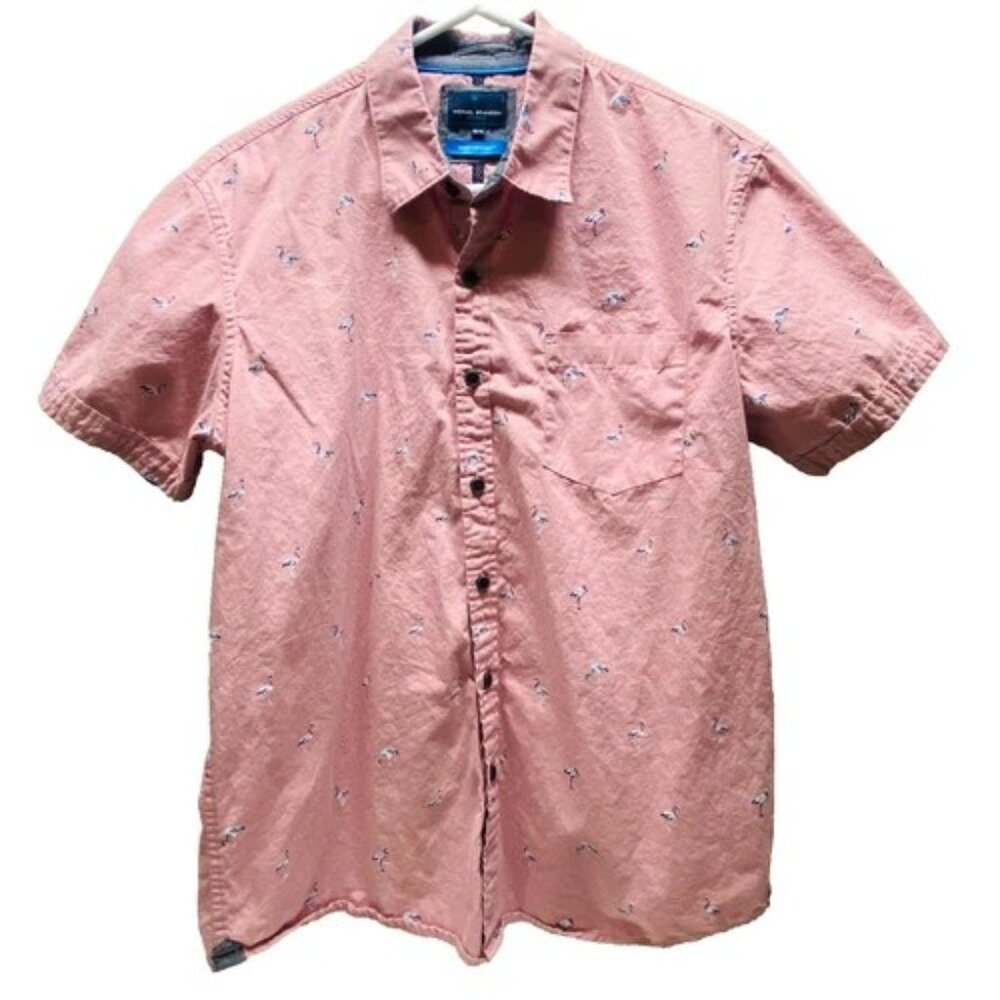 Michael Brandon Button Up Shirt Men's Medium Slim Fit Pink Flamingos Casual‎ GUC